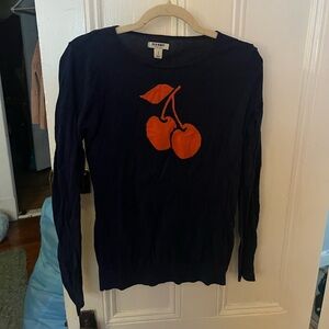 Old Navy cute cherry print navy blue lightweight crew neck sweater.